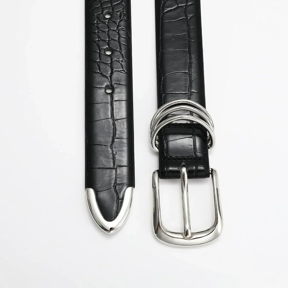 Women's Leather Belt with Gold Buckle Elegant Waist Accessory for Jeans Dress